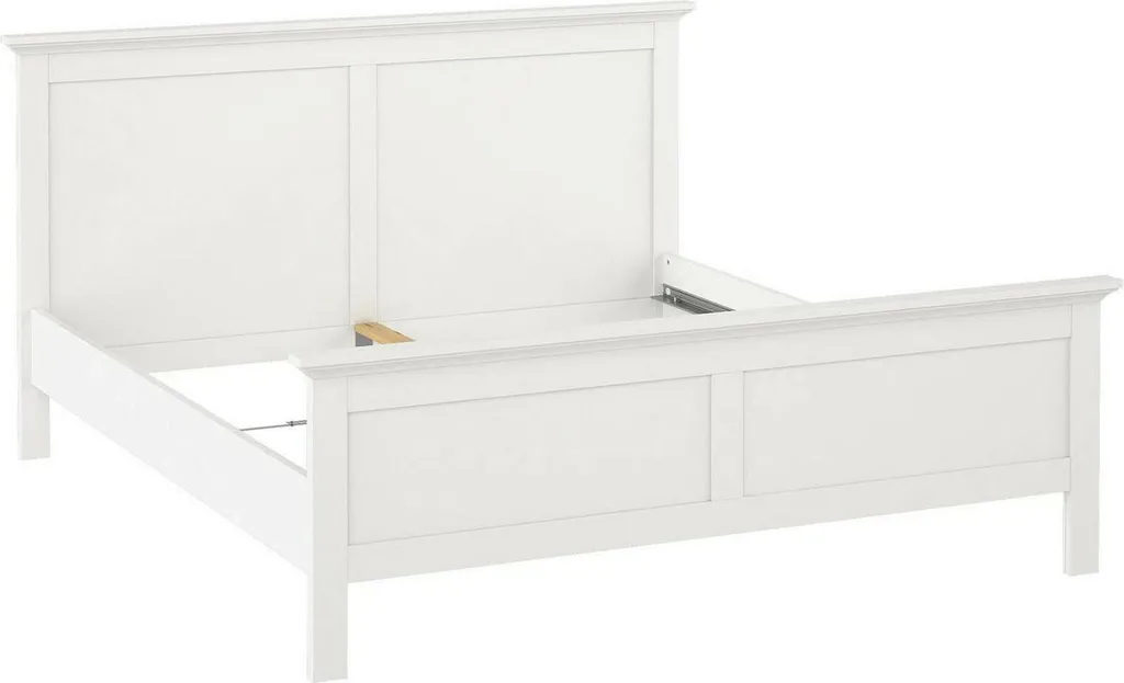 Cadre de lit double blanc bois massif avec sommier intégré 160x200 cm