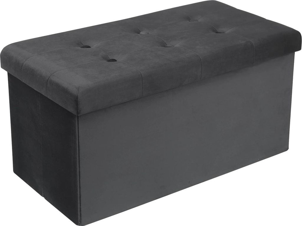 Faltbare Aufbewahrungs-Sitzbank - Sitzhocker 76x38x38 cm - Abnehmbarer Deckel - Gepolsterte Sitzfläche - Samt - Grau