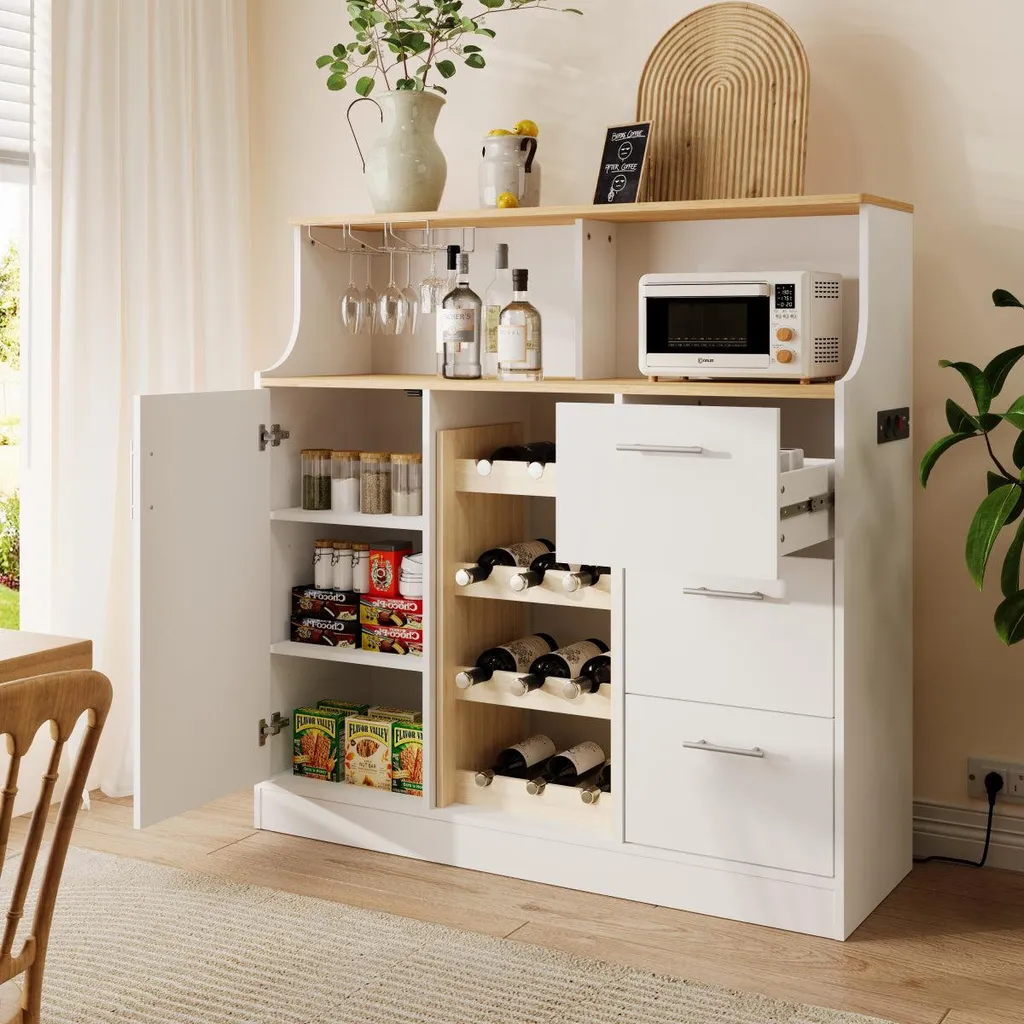 Buffet de Bar Gain de Place avec Rangements et Éclairage LED Intégré
