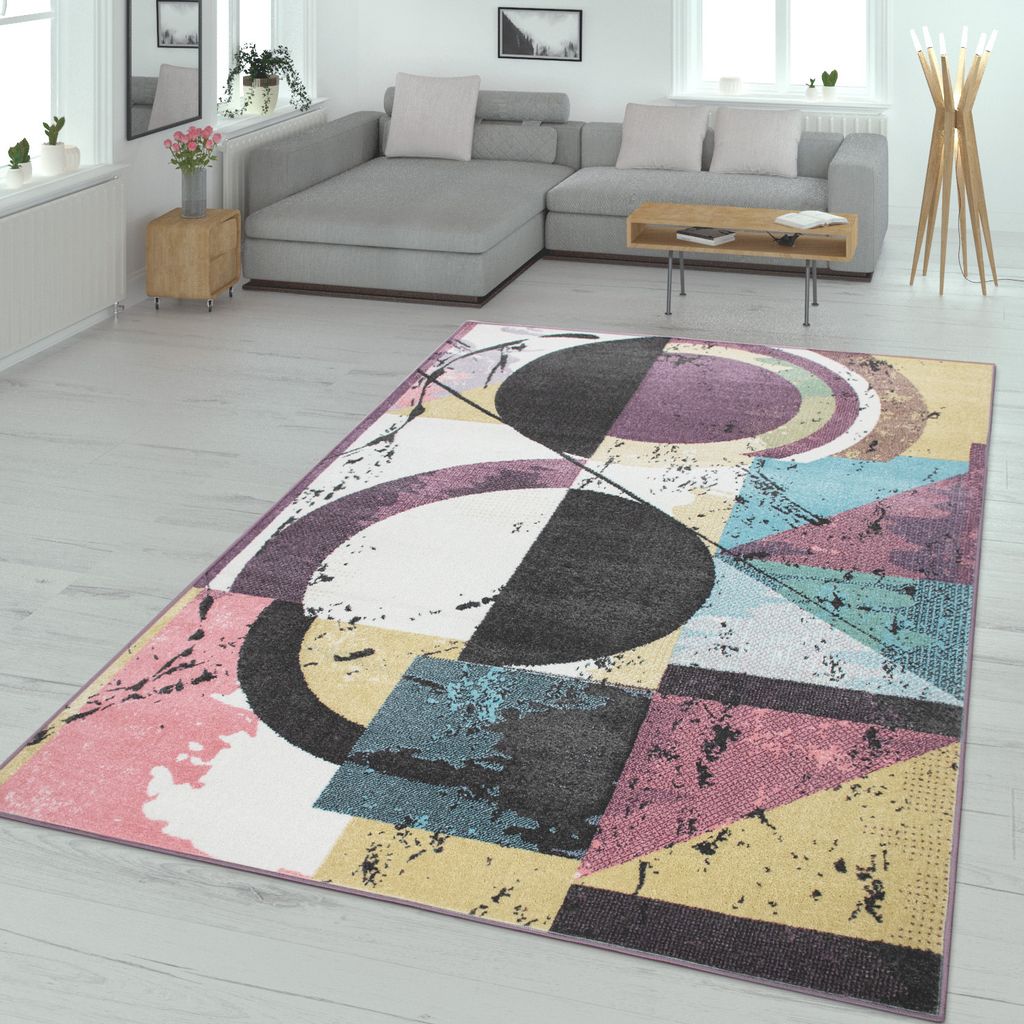 TT Home Kurzflor-Teppich Für Wohnzimmer, Abstraktes Design In Pastellfarben, In Bunt Größe 120x170 cm