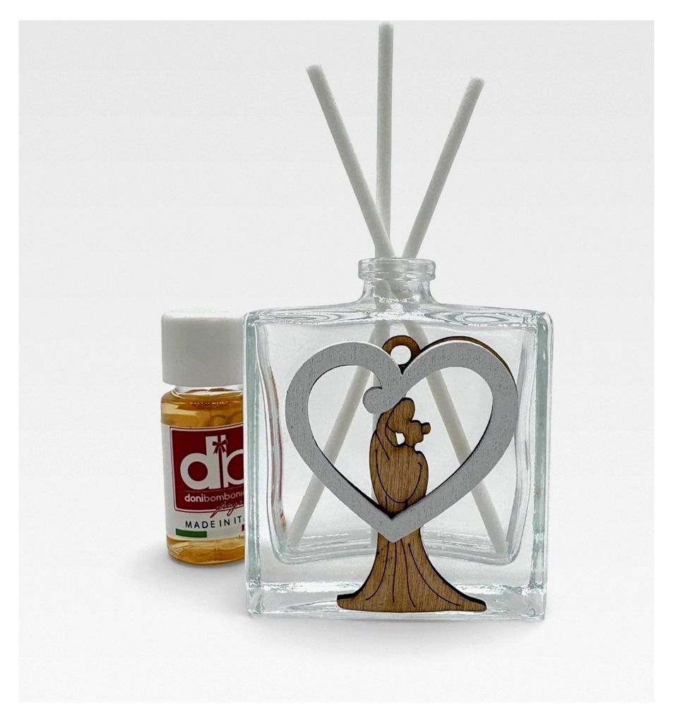 Raumduft aus Glas quadratisch 50 ml mit Holz Brautpaar für Hochzeit und Jahrestag