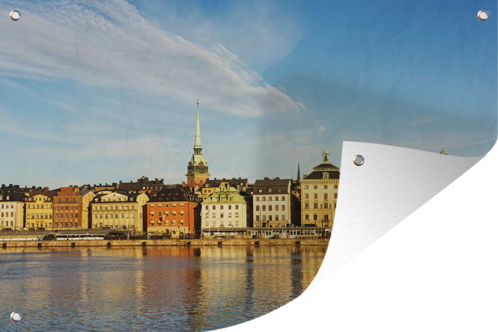 MuchoWow 90x60 cm Outdoor-Poster Gartendeko Sichtschutz Garten Poster für den Garten Gebäude über dem Stockholmer Hafen in Schweden