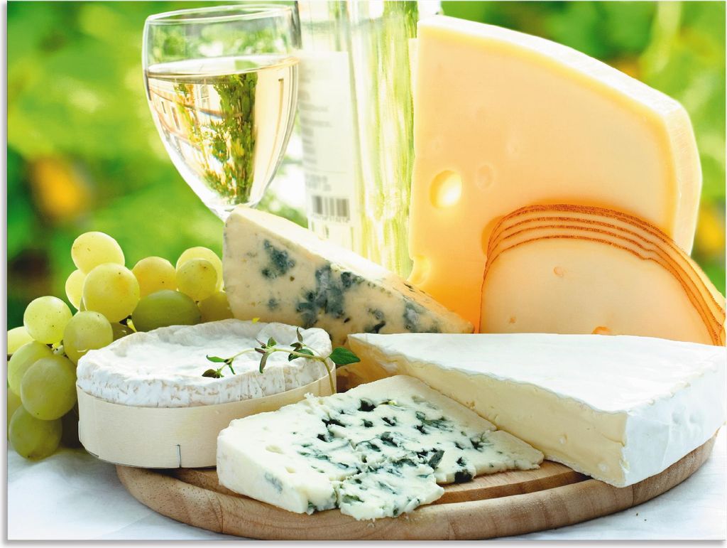 ARTland Wandbild Alu für Innen & Outdoor Käse & Wein Größe: 80x60 cm