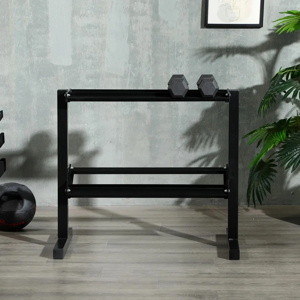 Support haltères compact 2 niveaux acier noir pour musculation à domicile - 8