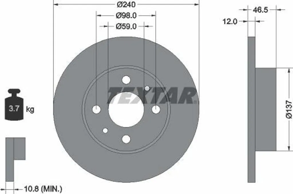 Disque de frein TEXTAR 92034500 avec haute teneur en carbone OE