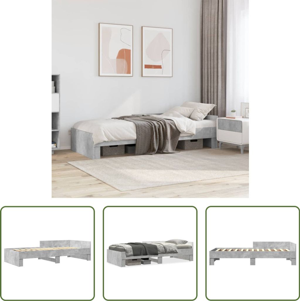The Living Store Bettgestell Betongrau 90x200 cm Holzwerkstoff