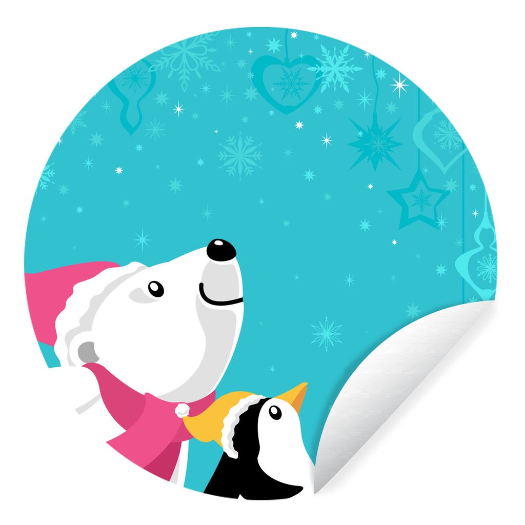 MuchoWow Runde Wandtattoo - Wandsticker Tapete Aufkleber Illustration eines Pinguins und eines Eisbären auf blauem Hintergrund Ø 30 cm Selbstkl...