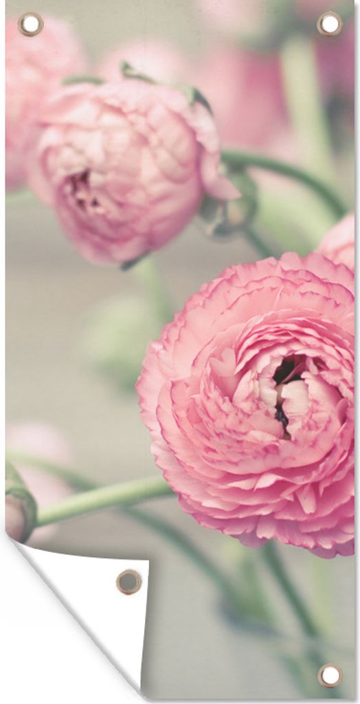 MuchoWow 80x160 cm Outdoor-Poster Gartendeko Sichtschutz Garten Poster für den Garten Rosa Butterblumen in einer Glasvase