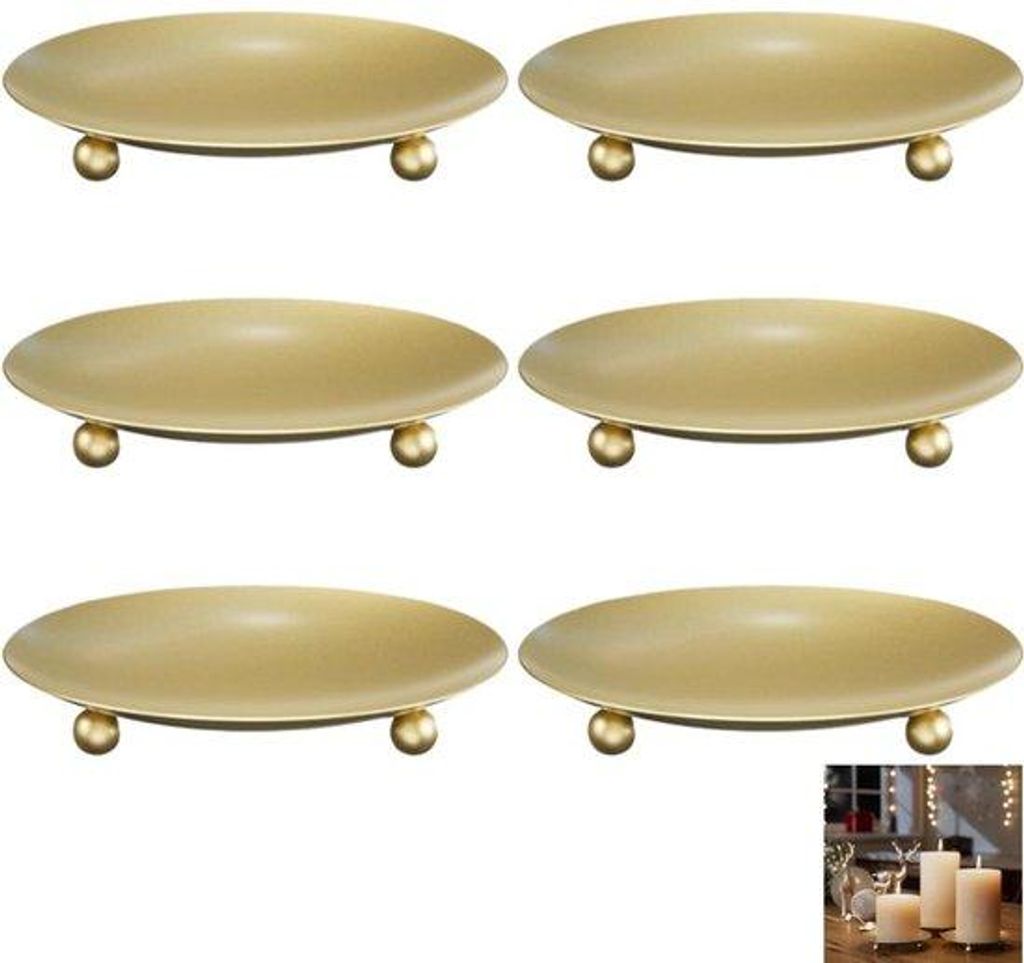 6 Stück - Goldene Kerzenhalter für stumpfe Kerzen - hochwertige metallische Kerzenplatten - Kerzenstander für LED- oder Wachskerzen, dekorativer...