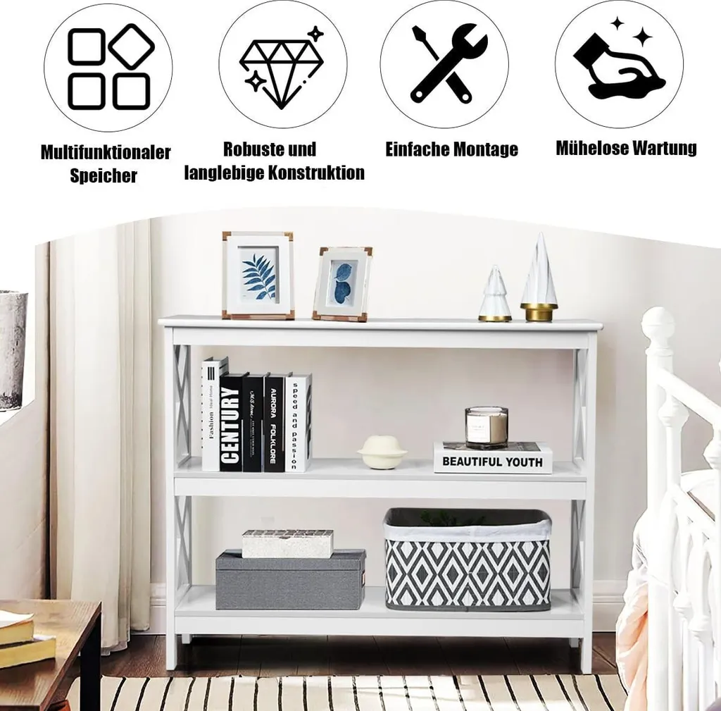 Table console industrielle blanche 100 cm avec étagère de rangement basse - 5