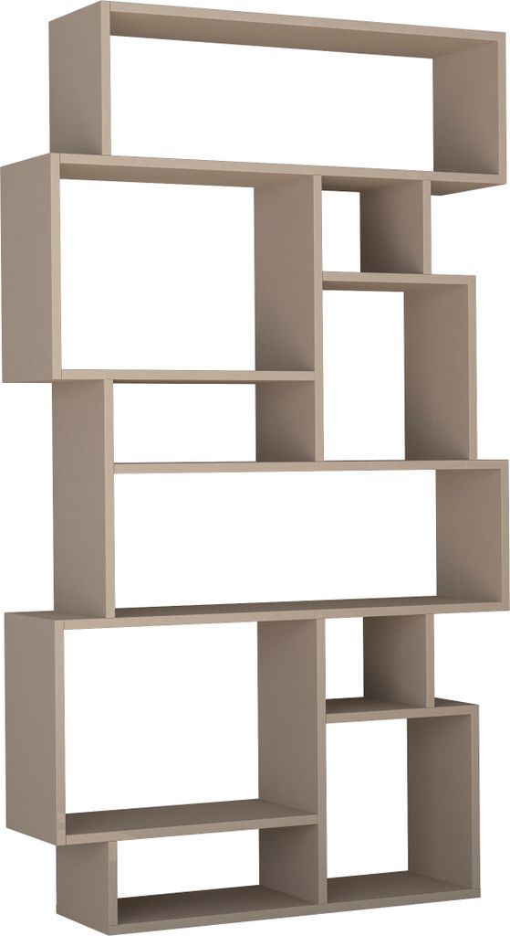 A modern, modular bookshelf unit.