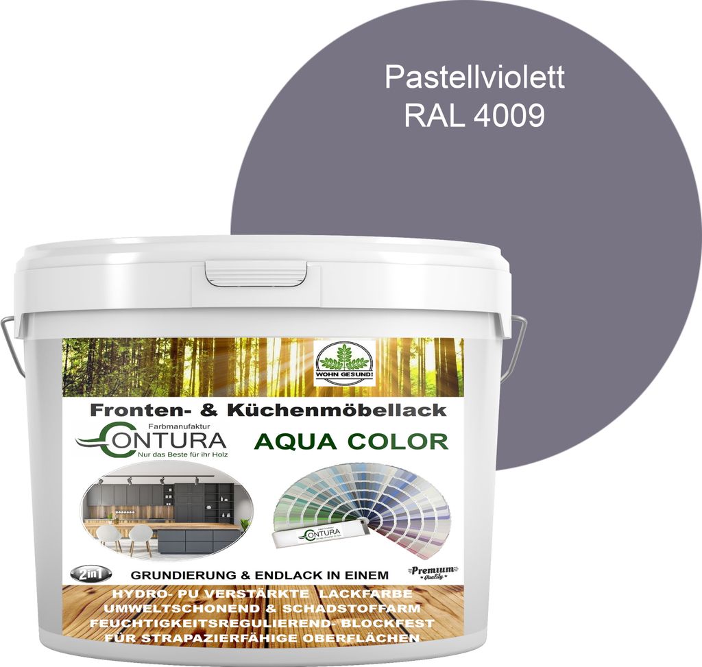2 Liter + Anlauger - Contura Küchenmöbellack RAL Möbellack SEIDENMATT SET Möbelfarbe Holzlack Buntlack Küchenlack - RAL 4009 Pastellviolett