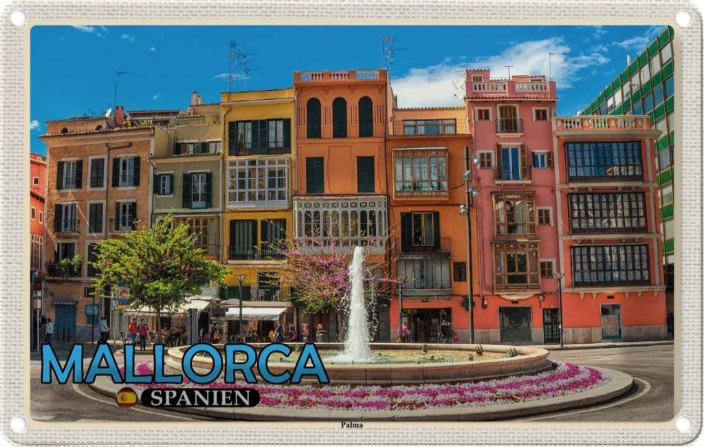 vianmo Blechschild 12x18 cm Mallorca Spanien Palma Brunnen Bildmotiv Reisemotiv Abenteuer Reisen