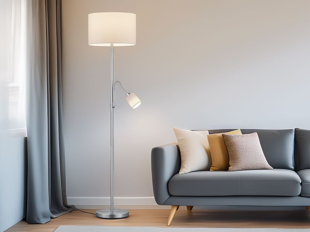 LED Stehleuchte & Leselampe Stoffschirm weiß für Wohnzimmer Stehlampen zum Lesen