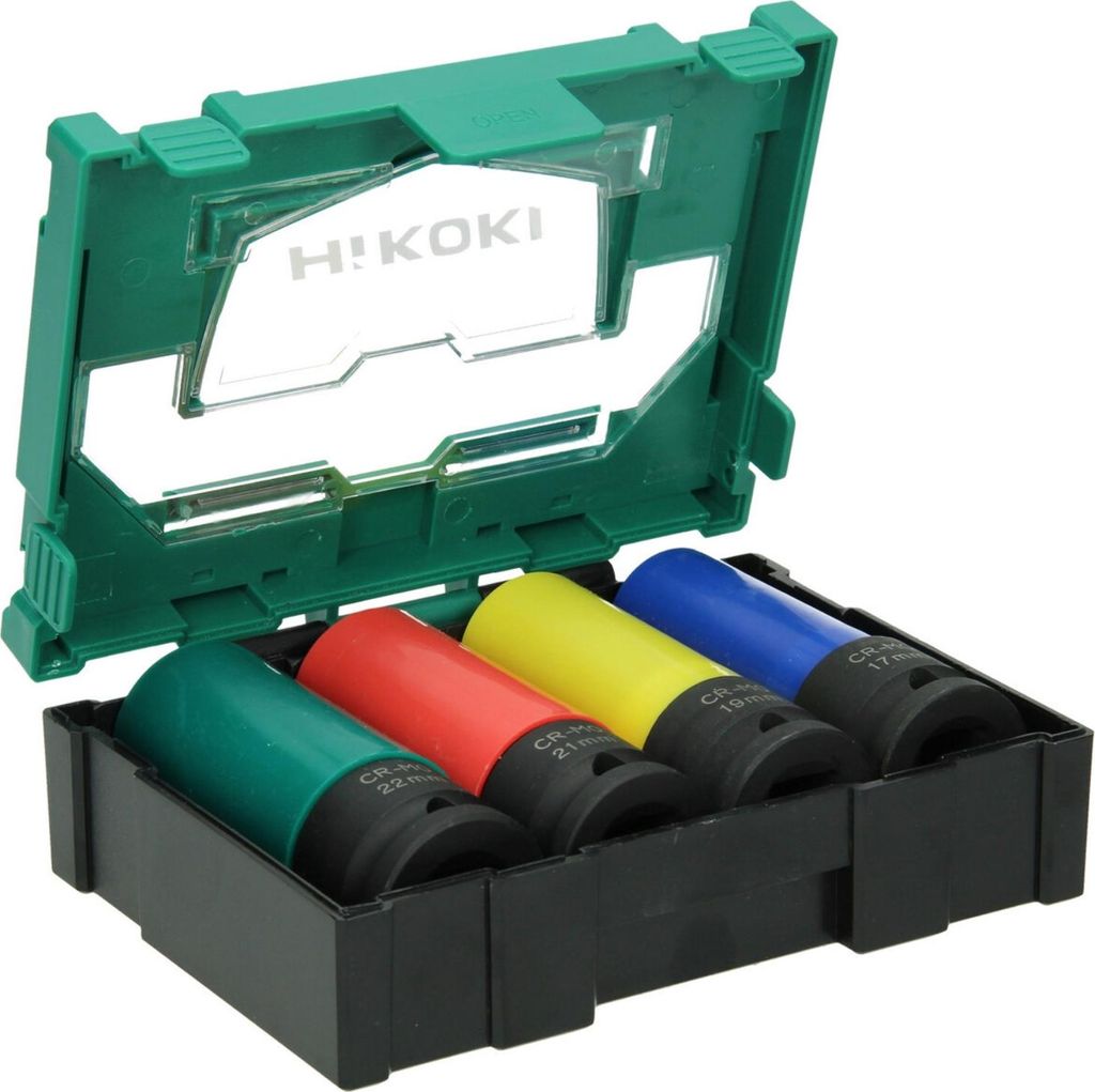 Hikoki Steckschlüssel Schlagschrauber Nüsse 17 19 21 22 mm 1/2" KFZ-4xSet WR18DH