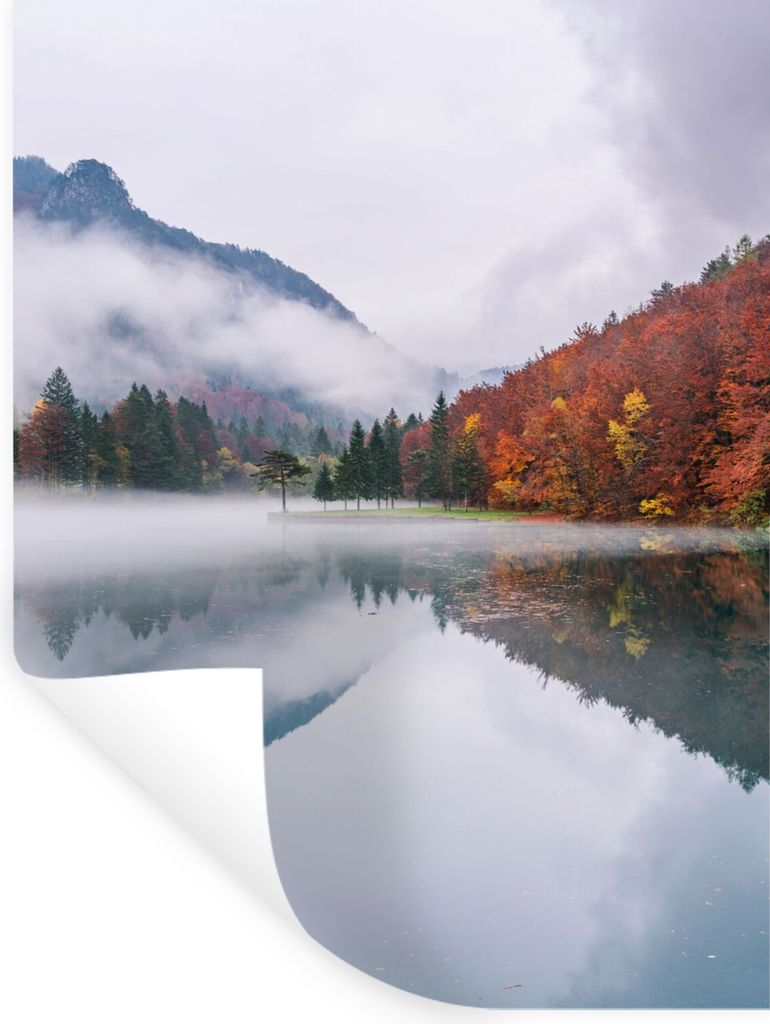 MuchoWow Wandtattoo Wandsticker Wandaufkleber Herbst - Nebel - Wasser - Landschaft 120x160 cm Selbstklebend und Repositionierbar - Wierderverwend...