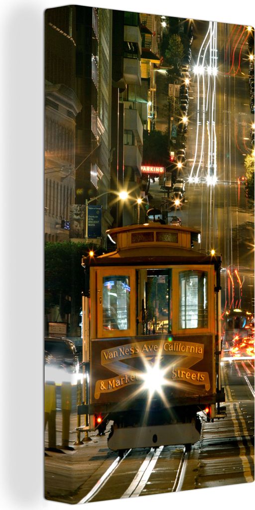 MuchoWow - Leinwandbilder - Straßenbahn in San Francisco bei Nacht, Wandbild, Wanddeko Bilder Wohnzimmer, 40x80 cm