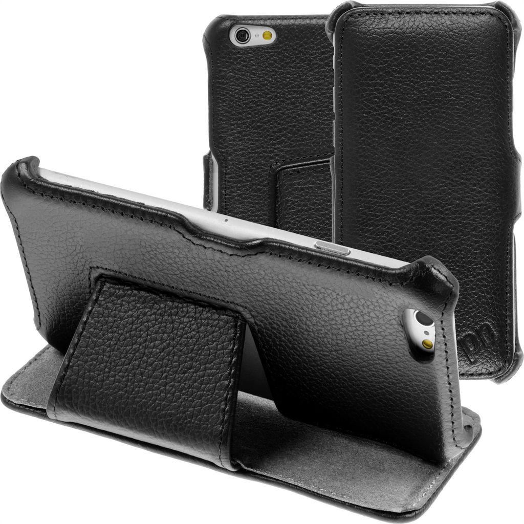 PhoneNatic Echt-Lederhülle kompatibel mit Apple iPhone 6 Plus / 6s Plus - Leder-Case schwarz + Glasfolie