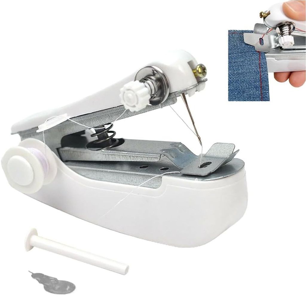 Mini Nähmaschine, Handnähmaschine, Tragbare Nähmaschine, zum Nähen von Kleidung, Weiß