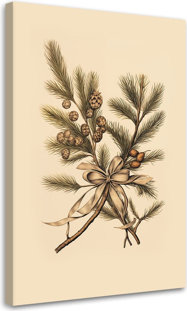 Leinwandbild Weihnachtszweige 40x60 Feeby Beige bild für die wand bereit zum aufhängen