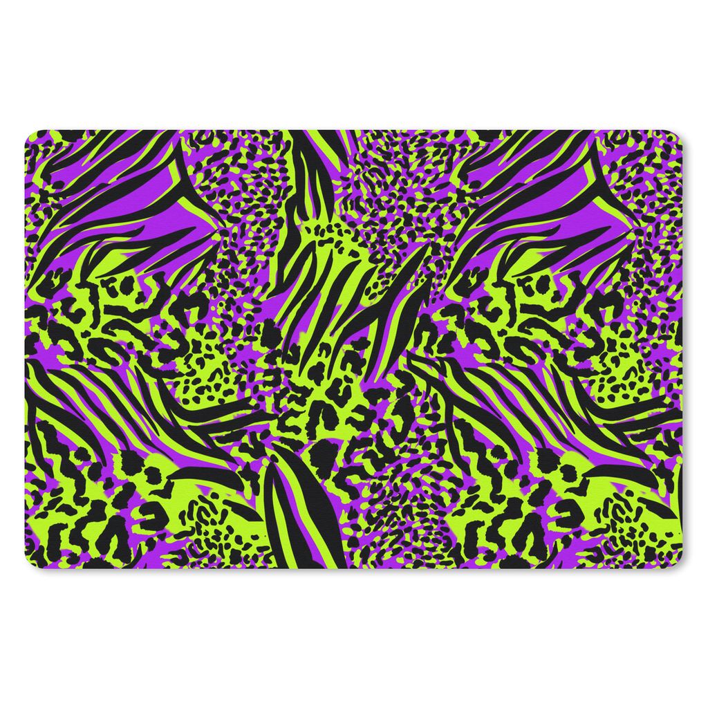 MuchoWow Schreibtischunterlage Tiermuster - Neon - Lila - Grün 60x40 cm - XXL Mauspad - Großes Mauspad