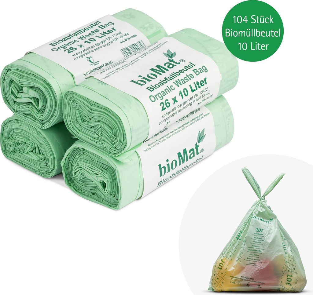 bioMat Kompostierbare 10l Biomüllbeutel mit Tragegriff, 104 Produktbild 