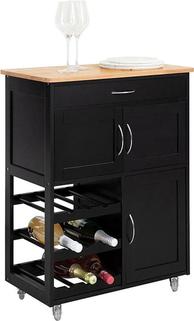 Desserte de service noire pour micro-ondes et rangement d'appoint