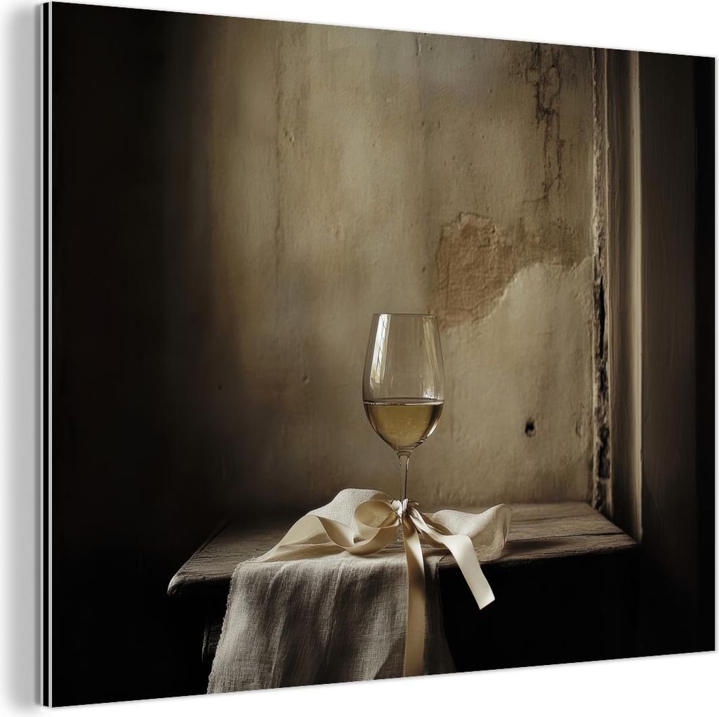 MuchoWow Wanddekoration Metall Metallbild Wandkunst 80x60 cm Schleife - Beige - Weiß - Wein MuchoWow Aluminium Gemälde - Alubild