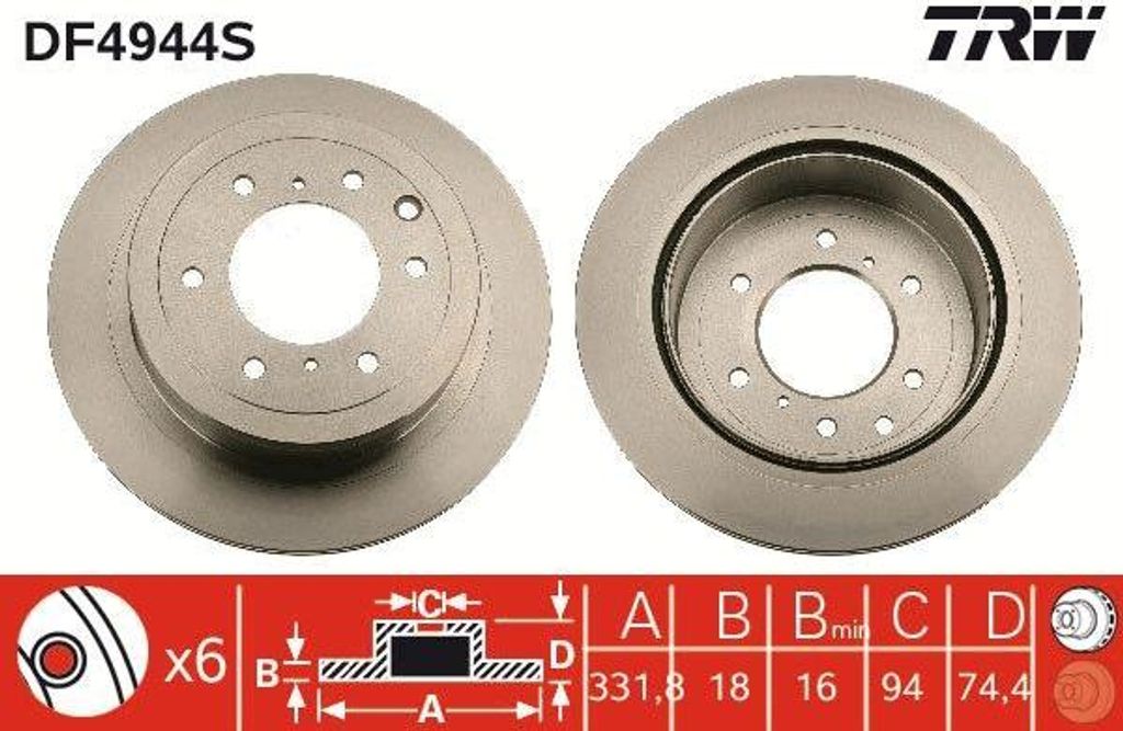 TRW DF4944S Bremsscheibe OE 4615A037 kompatibel mit Pajero