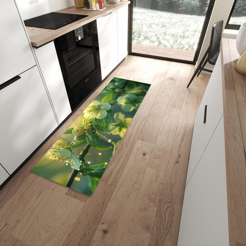 Küchenteppich 60x180cm rutschfest & abwischbar PVC Läufer - Blühende Knospen