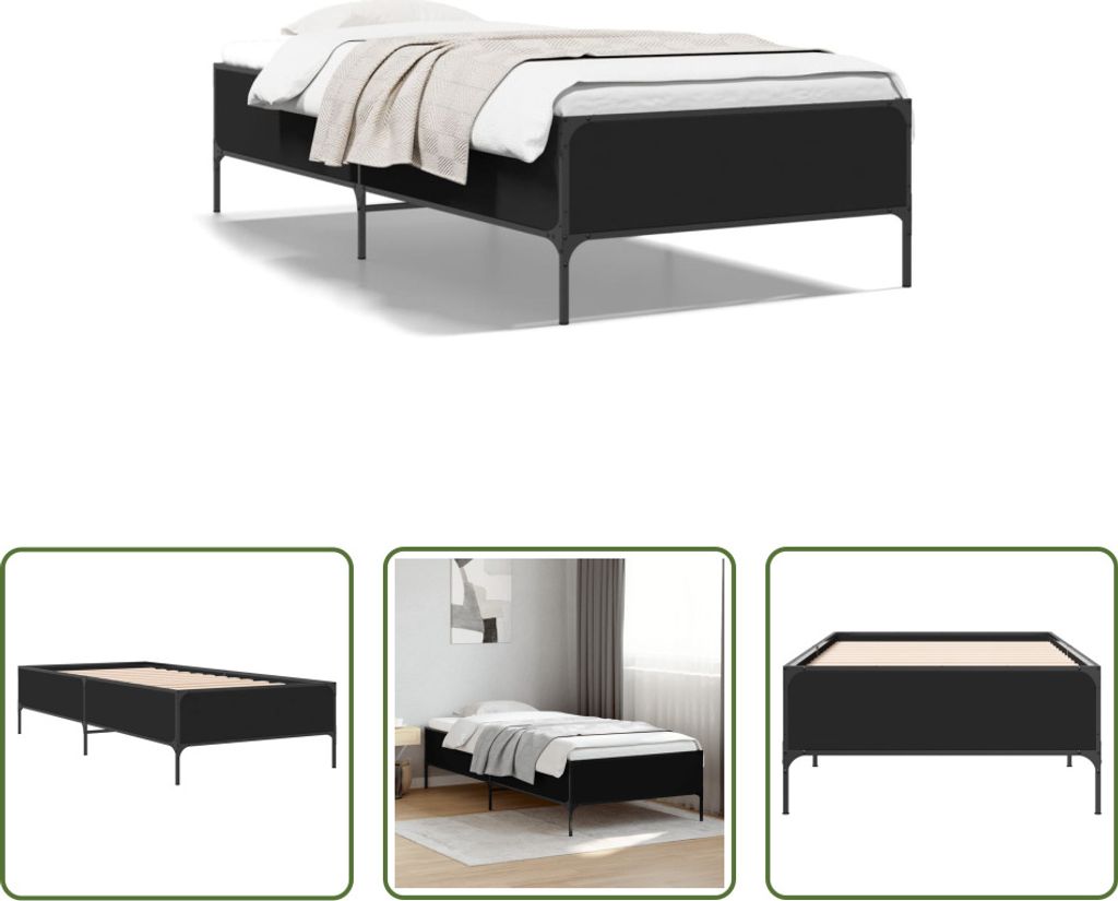 The Living Store Bettgestell Schwarz 100x200 cm Produktbild 