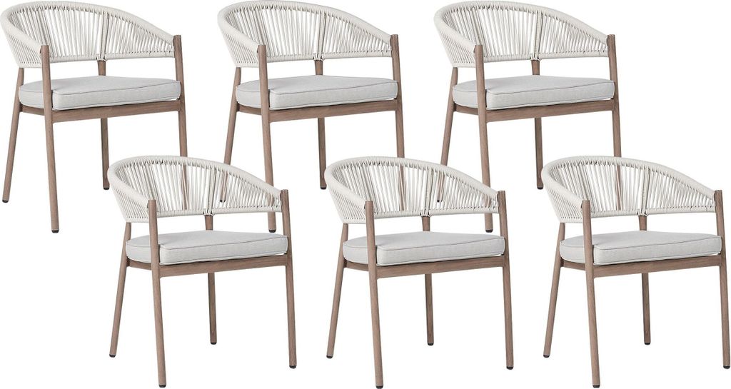 BELIANI Gartenstühle 6er Set Dunkler Holzfarbton aus Aluminium Textilfasern Modern für Garten Terrasse Außenbereich Outdoor