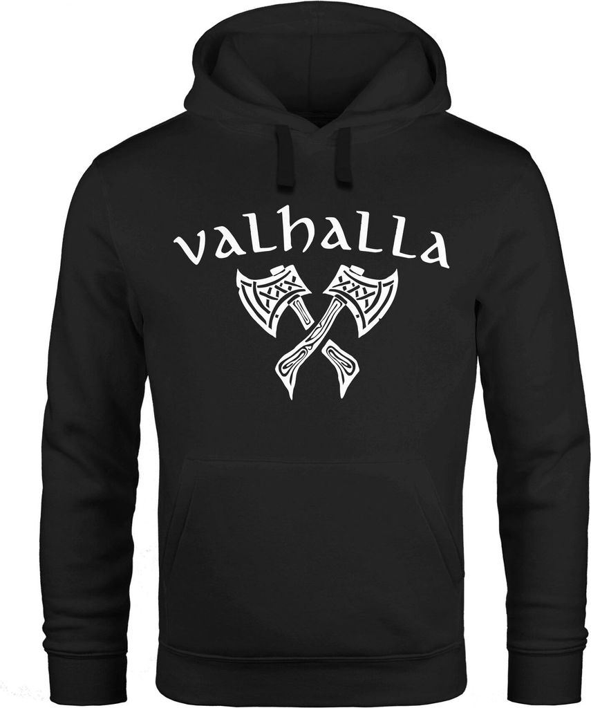 Hoodie Herren Valhalla Viking Axt Nordische Mythologie Odin Print Aufdruck Fashion Streetstyle Neverless schwarz 5XL
