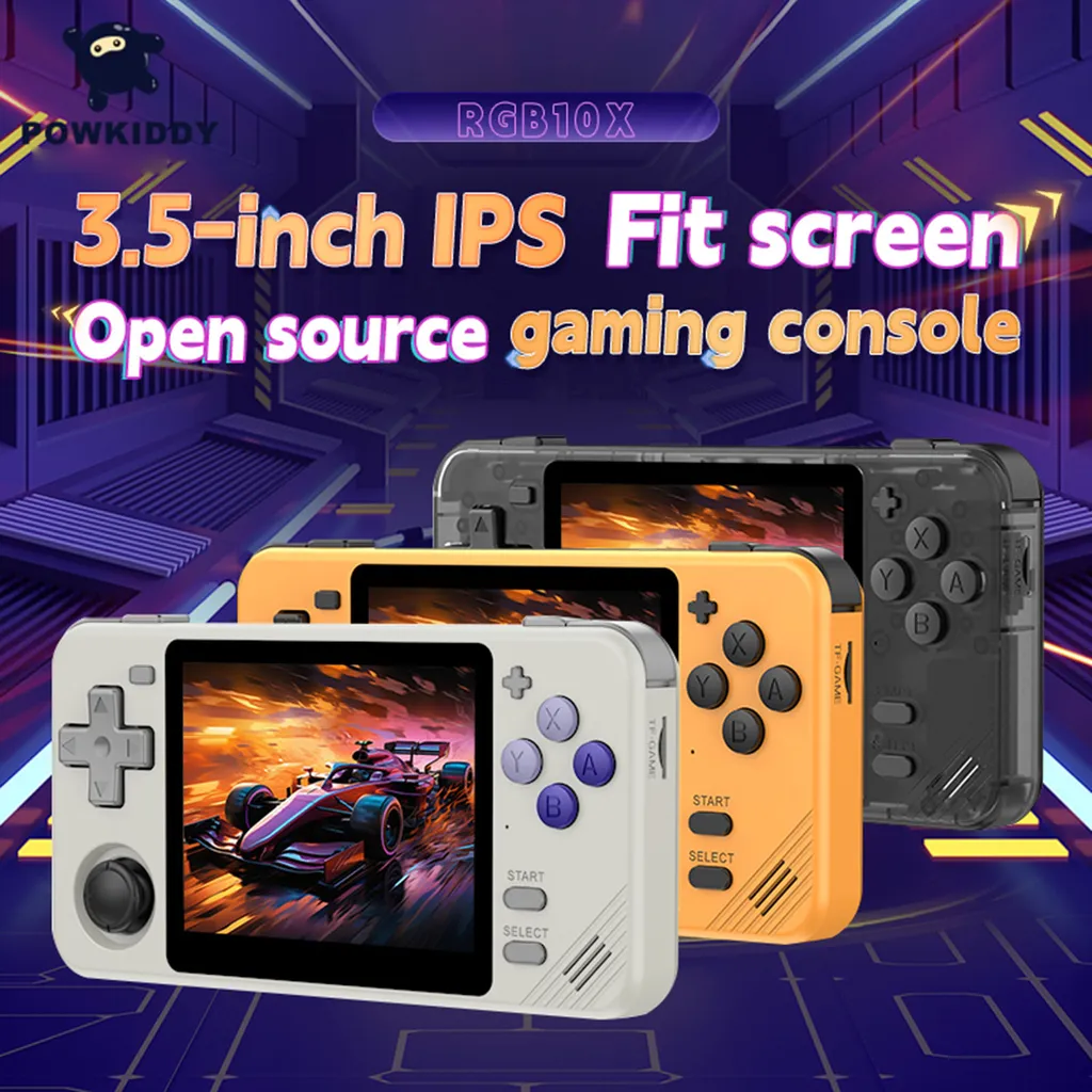 Powkiddy RGB10X console di gioco portatile retrò, lettore di giochi portatile con scheda di gioco TF, sistema open source, schermo IPS da 3,5 pollici, jack per cuffie da 3,5 mm, batteria ricaricabile da 2800 mAh - 5