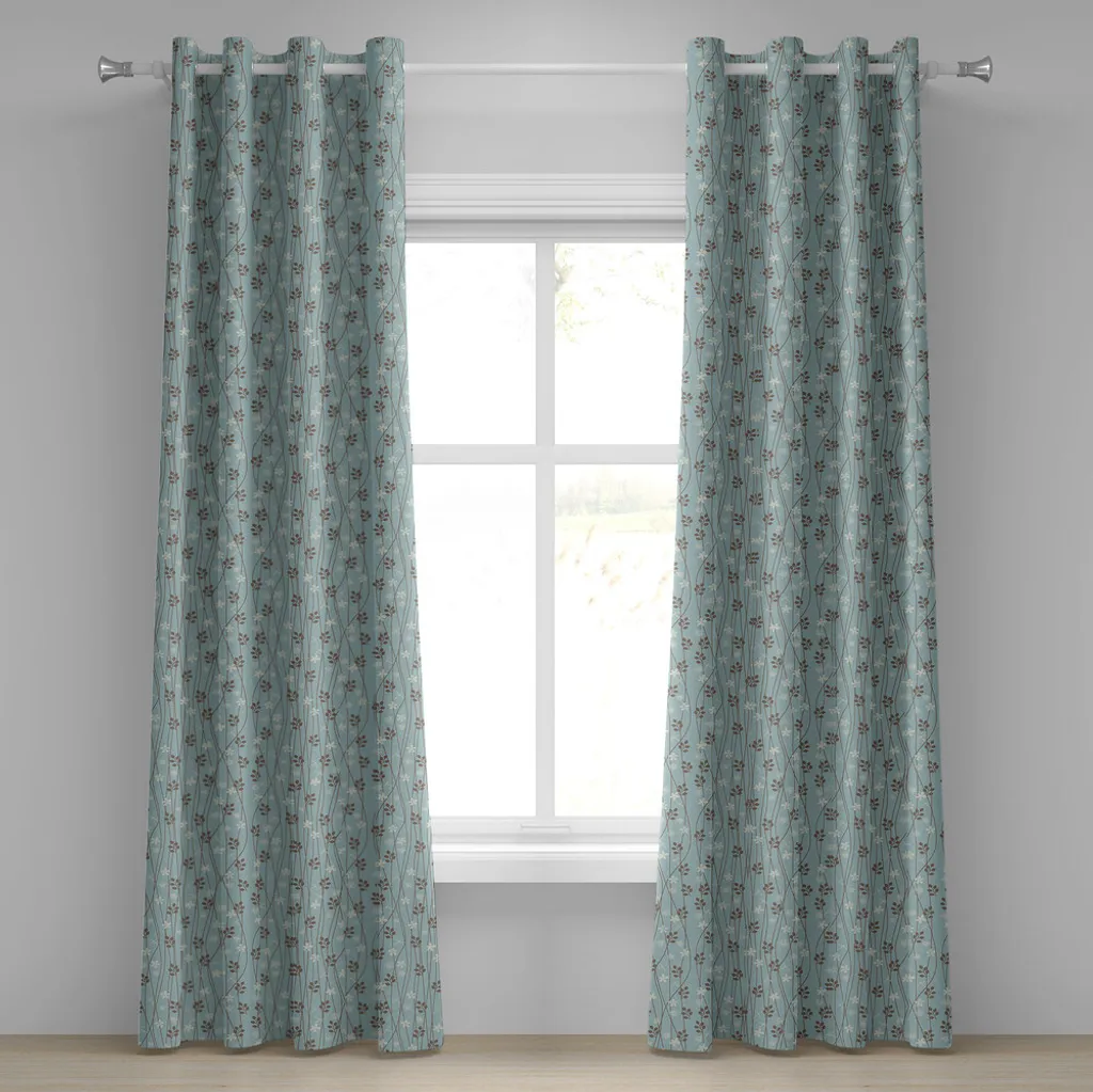 Rideau à œillets vintage ABAKUHAUS 280x175 cm motif floral bleu crème