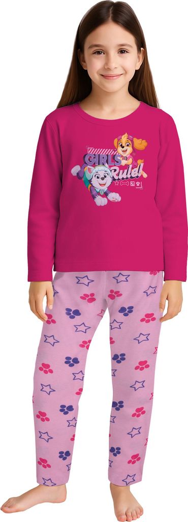 Paw Patrol Schlafanzug für Mädchen - Girls Rule - Kinder Pyjama Set Langarm Oberteil mit Hose Rosa/Pink 98-104