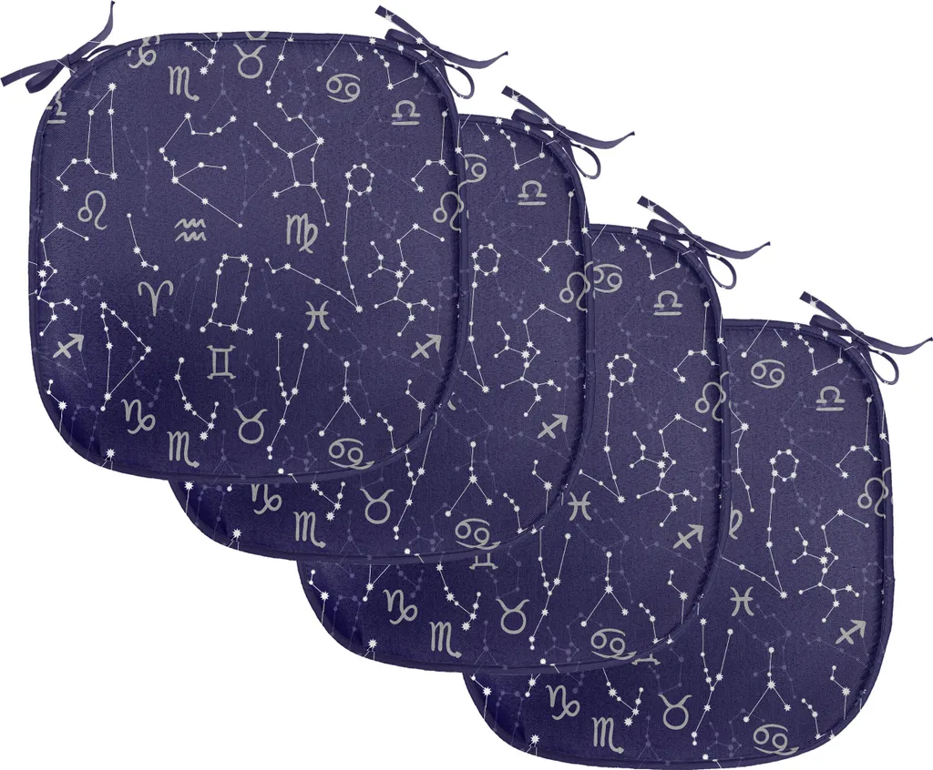 Set 4 Cuscini ABAKUHAUS Astrologia 40x40cm con Cinturini Indaco