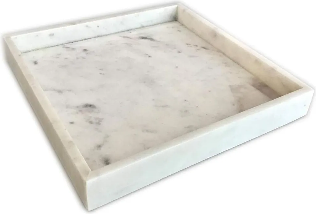 Plateau marbre blanc carré 30x30 cm, pierre naturelle et bords polis
