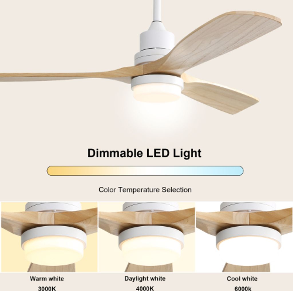 AIORBER Deckenventilator, mit 52” Holzflügeln, leiser Betrieb, LED-Beleuchtung & Fernbedienung, 6 Gang, umschaltbarer Motor, Timer, innen/außen...