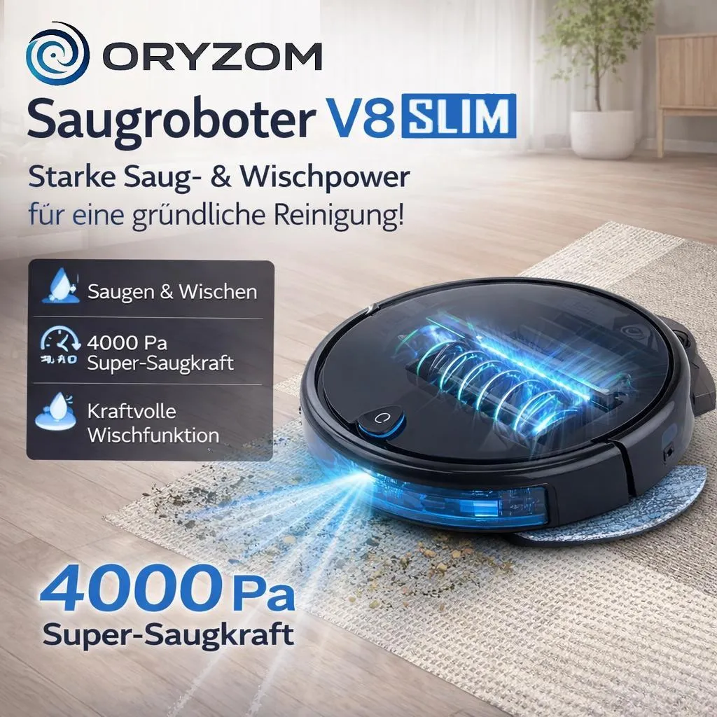 Robot Aspirateur V8 Slim Noir avec Fonction Balayage Automatique App