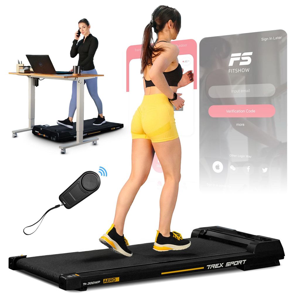 TREX SPORT Laufband für Zuhause elektrisch TX-300WP AERO | Home-Office Walking Pad LED-Anzeige mit Bluetooth, Fernbedienung, bis 6 km/h, leiser Motor