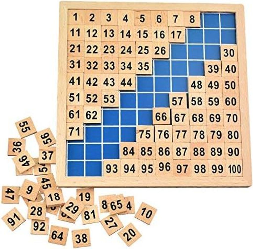 Montessori Mathematik Puzzle Holz Digital Board 1-100 Kontinuierliche Zahlen Kinder Kind Mathe Unterricht Hunderterbrett für frühe Motorik Entwic...