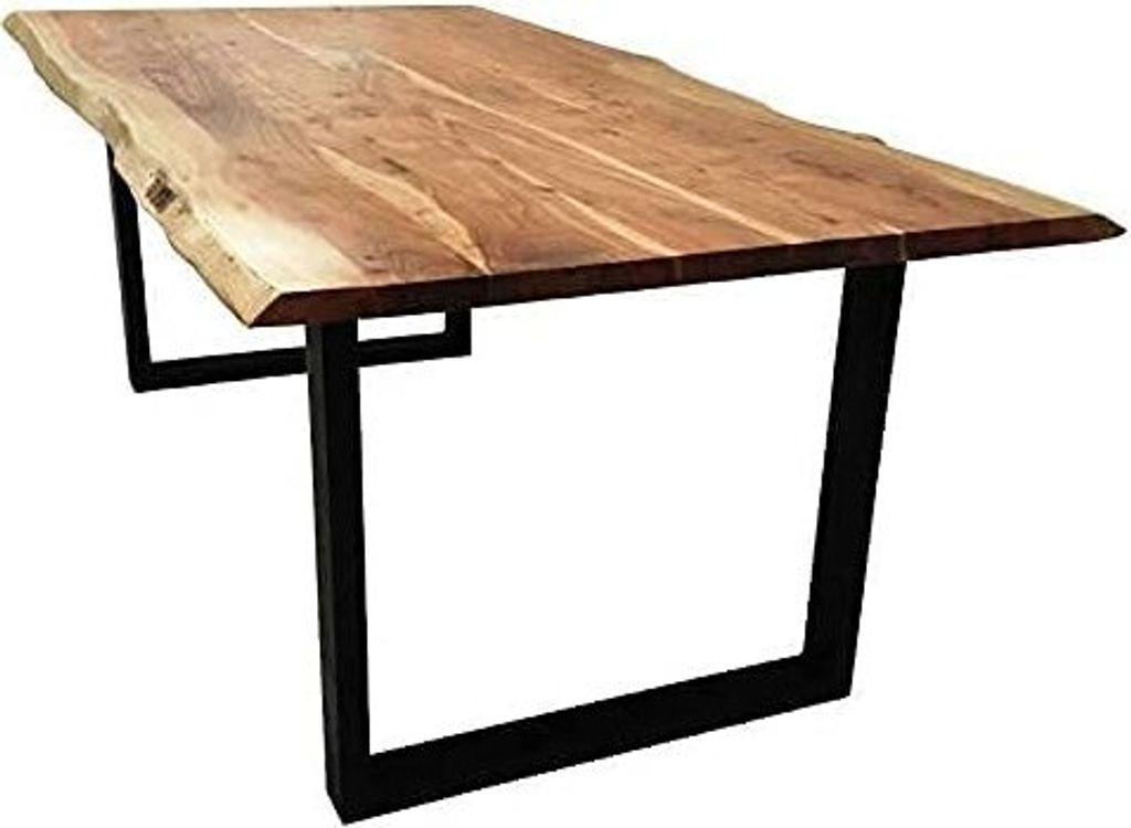 Baumkantentisch 220x100 cm Quarto, Akazienholz massiv + naturfarben, Esstisch mit schwarzem U-Gestell, Esszimmertisch/Holztisch Industrial-Design, ...
