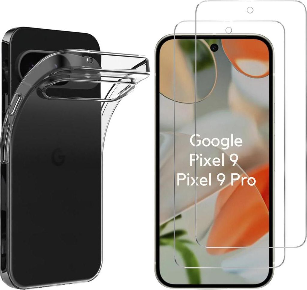 Hülle für Google Pixel 9 / Pixel 9 Pro mit 2 Displayschutzfolien aus Hartglas Phonillico