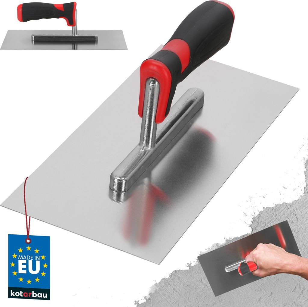 KOTARBAU Edelstahl Glättkelle ohne Zahnung 270 x 130 mm zum Verlegen von Fliesen Glättscheibe Traufel Edelstahlkelle mit Softgriff