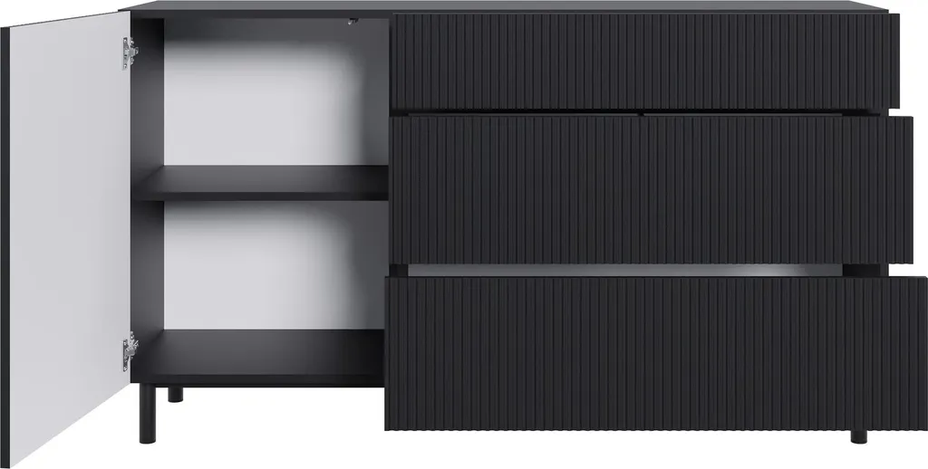 Buffet Noir à Façade Rainurée Veldio New 140 cm Style Design Moderne - 7