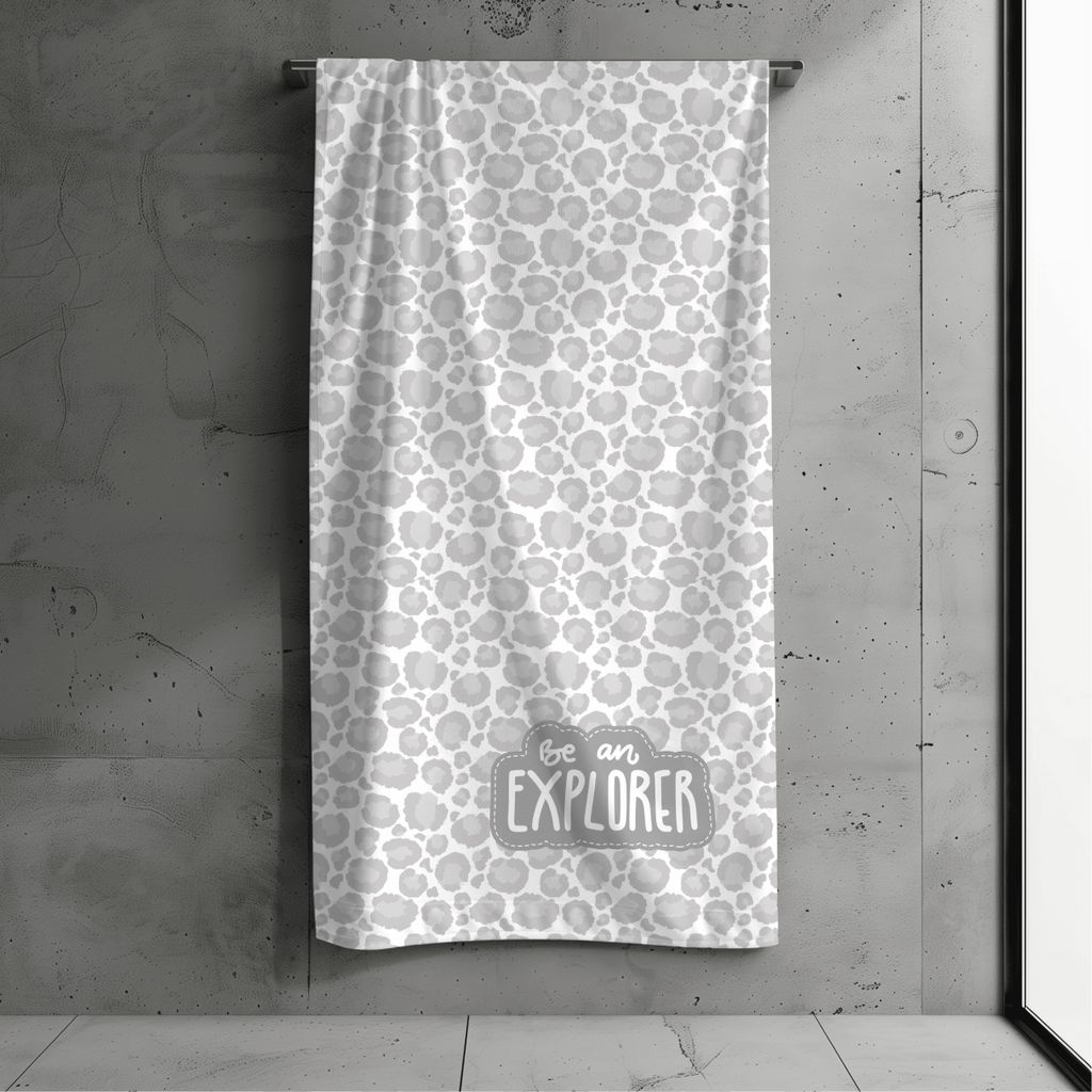 Badetuch, Strandtuch Kinder, Kollektion "FERNWEH", Leo grau 70x140 cm, Baumwolle & Mikrofaser Mix, Schnelltrocknend