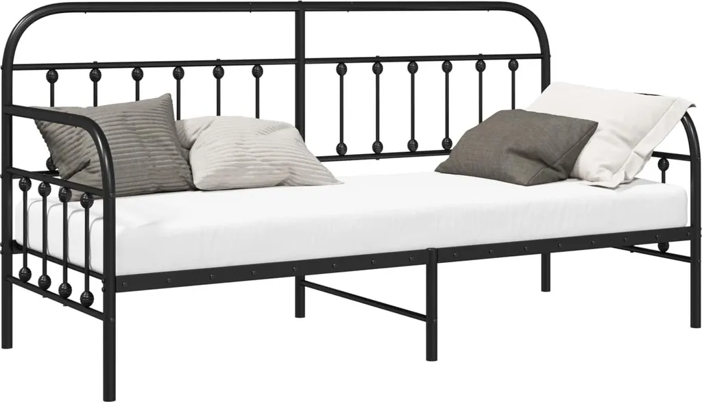 Lit de Jour Noir 75x190 cm Idéal pour Couchage d'Appoint et Petit Salon