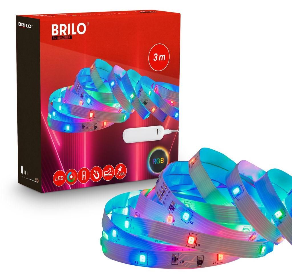 Briloner Akku LED Streifen RGB 3m USB-C Selbstklebend Produktbild 