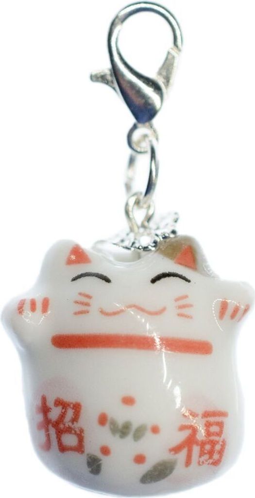Glückskatze Charm Anhänger Miniblings Katze Manineko Maneki-neko Porzellan weiß
